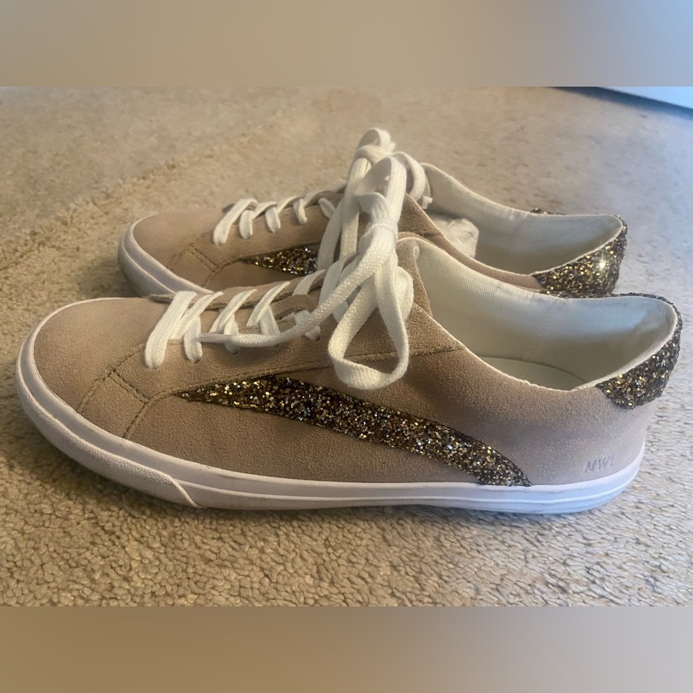 Madewell Women's Tan Sneakers with Gold Glitter women’s 9.5